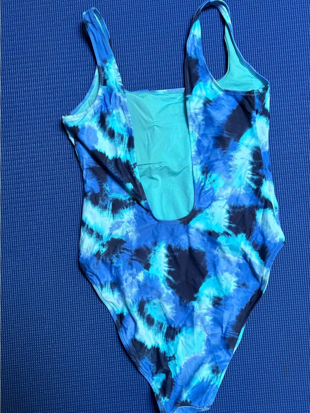 Aerie Real Good One Piece Swimsuit Large Blue Tie Dye Cheekiest Scoop Back UPF50 - Picture 2 of 6